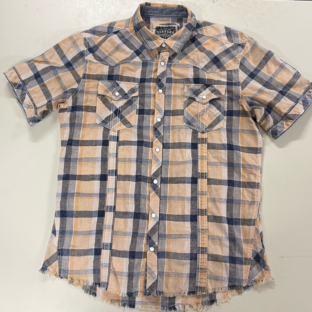 BKE Pearl Snap Shirt Mens Large Yellow Western Cowboy Rockabilly Lightweight
